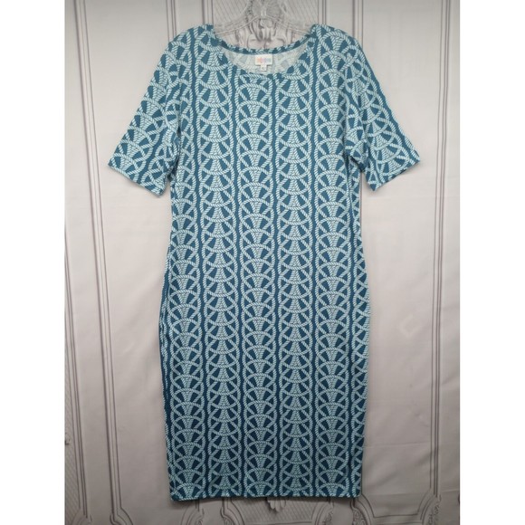 NWOT LuLa Roe Dress‎ Women's SZ L Casual Nautical Rope Pattern Blue Shift Beachy - Picture 1 of 16